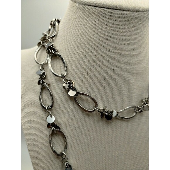 Rare Lia Sophia Chain Necklace Soiree Silver Tone Long Disks 37.5 Length - Picture 5 of 10
